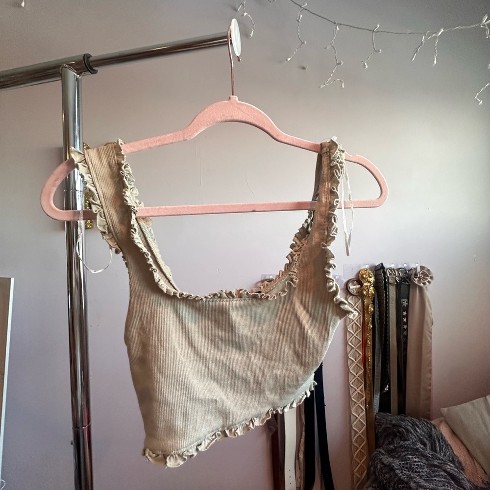 Zara Cream Ruffle Detail Top - Picture 2 of 6